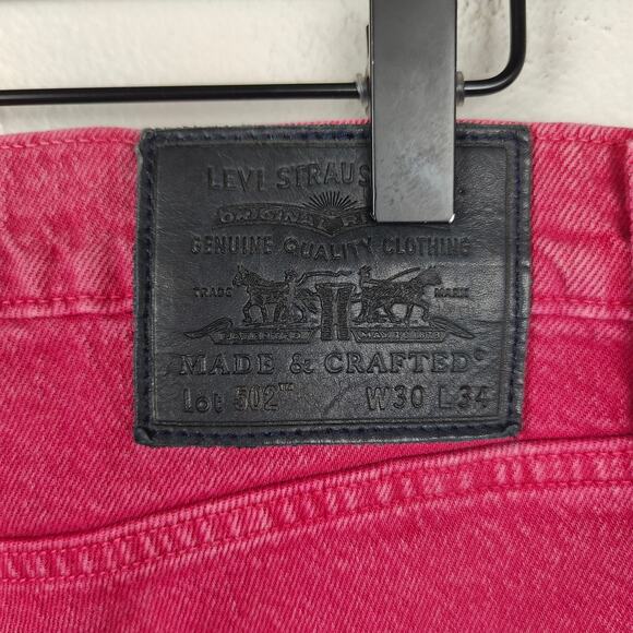 Levi's Made and Crafted 502 Jeans Mens 30x34‎ Red Pink Pink Wash Preppy Denim - Picture 7 of 14
